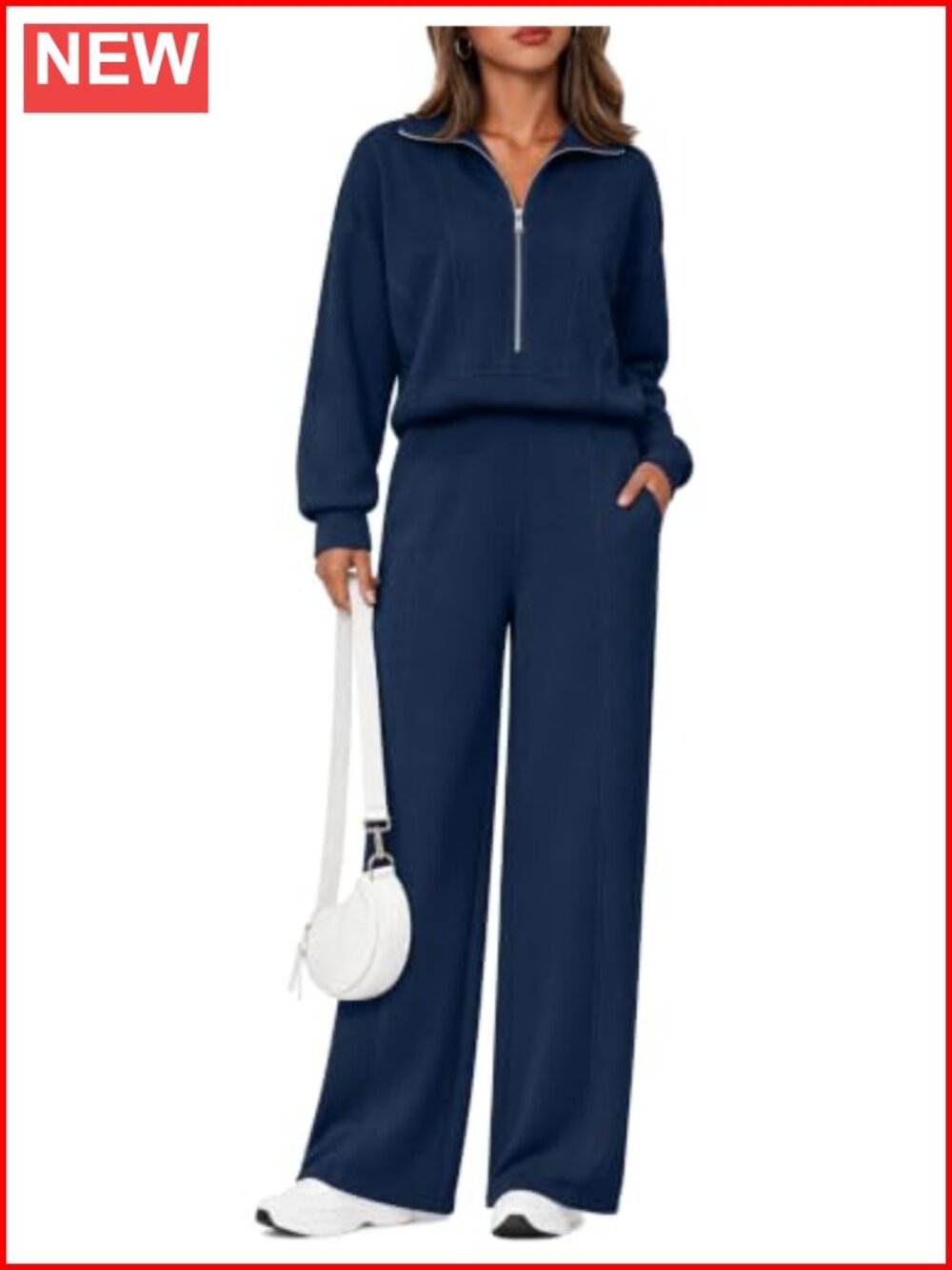 Half Zip Wide Leg Jumpsuit Long Sleeve One-Piece with Pockets